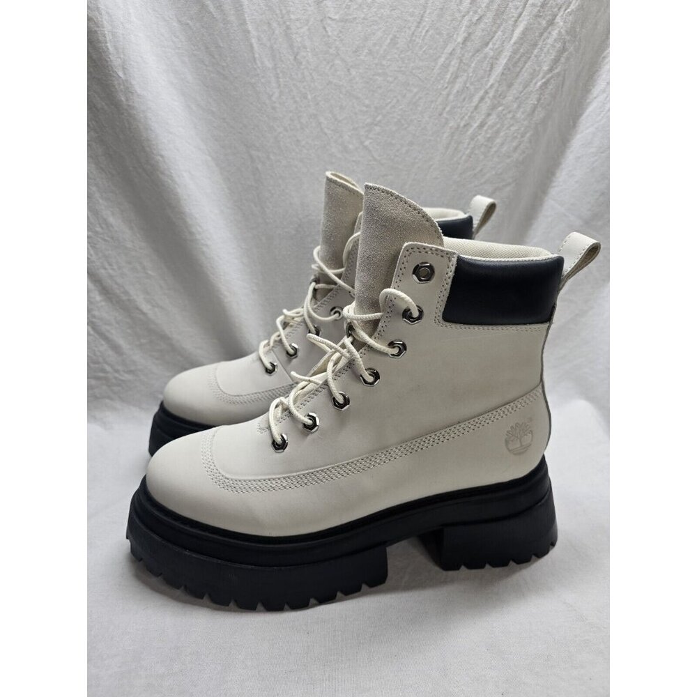Timberland Sky White Leather Lace Up Chunky Platform Combat Boot Women’s Size 9 - Picture 5 of 13